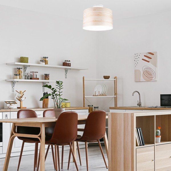 Svjetlo smeđa stropna svjetiljka s tekstilnim sjenilom ø 35 cm Print – LAMKUR-image-2