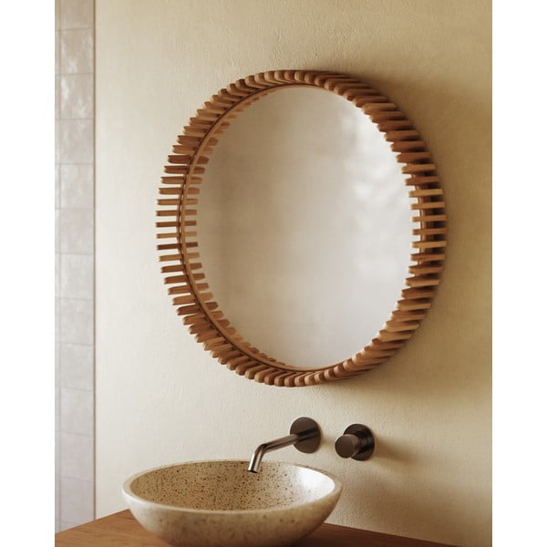 Zidno ogledalo s okvirom od masivnog drveta ø 60 cm Polke – Kave Home-image-2