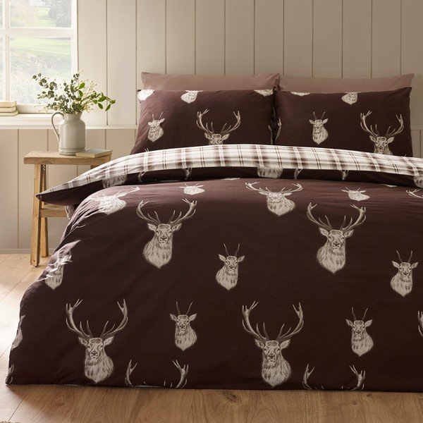 Tamno smeđa posteljina za krevet za jednu osobu 135x200 cm Stag – Catherine Lansfield-image-3