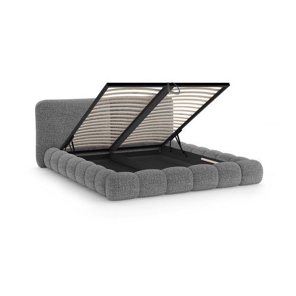 Tamno sivi tapecirani bračni krevet s prostorom za odlaganje s podnicom 160x200 cm Solange – Micadoni -image-3