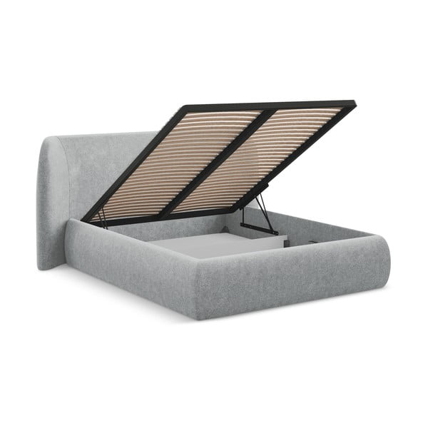 Svijetlo sivi tapecirani bračni krevet s prostorom za odlaganje s podnicom 180x200 cm Hauke – Makamii-image-2