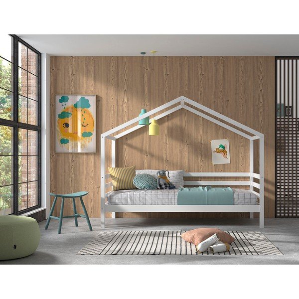 Bijeli dječji krevet od masivnog bora u obliku kućice s podnicom 90x200 cm Dallas – Vipack-image-1