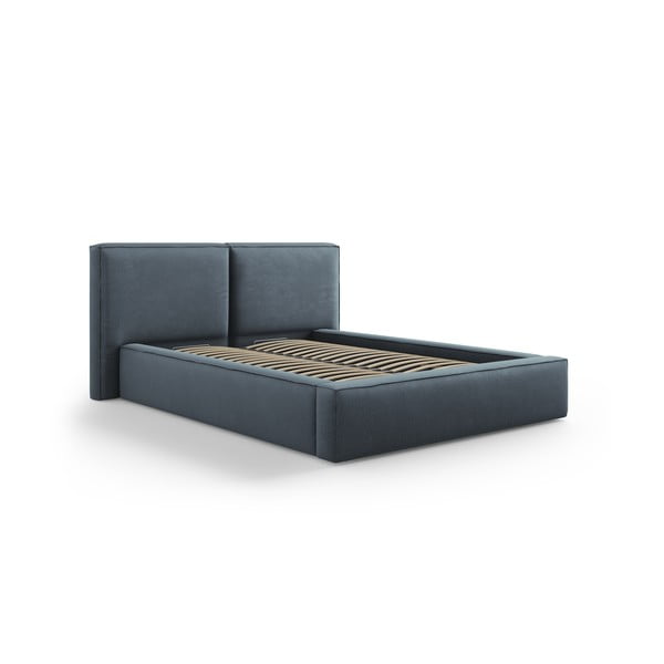 Tamno plavi tapecirani bračni krevet s prostorom za pohranu s podnicom 140x200 cm Arendal – Cosmopolitan Design