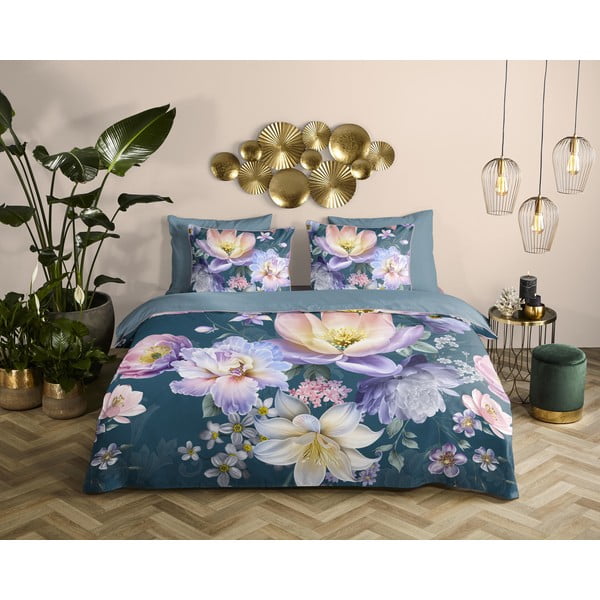 Plava posteljina za krevet za jednu osobu/za produženi krevet od pamučnog satena 140x220 cm Mirery – Descanso-image-1