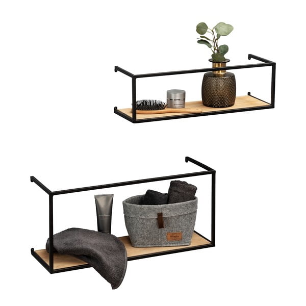 Set od 2 borove police s crnom metalnom konstrukcijom Wenko Pieces, dužine 55 cm-image-4