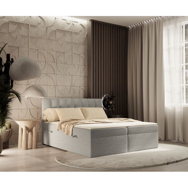 Svijetlo sivi boxspring krevet s prostorom za pohranu 140x200 cm Novento – Maison de Rêve-image-4