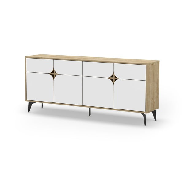 Bijela/u prirodnoj boji niska komoda u dekoru hrasta 185x79 cm Nola – Marckeric-image-2