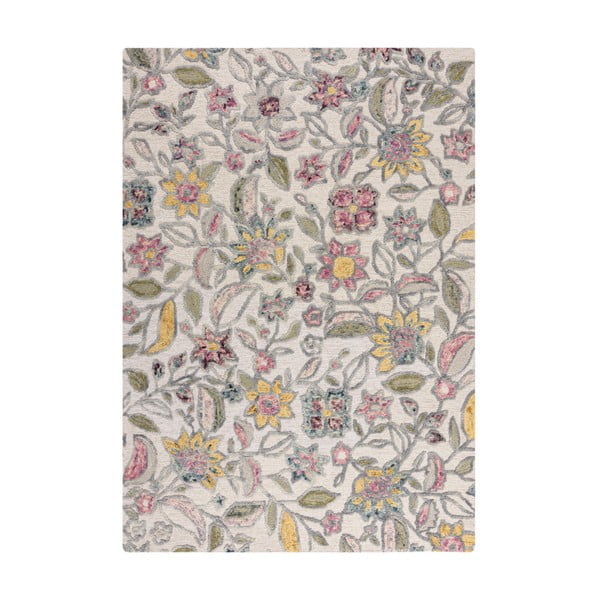 Krem ručno rađen vunen tepih 160x230 cm Tania Floral – Flair Rugs