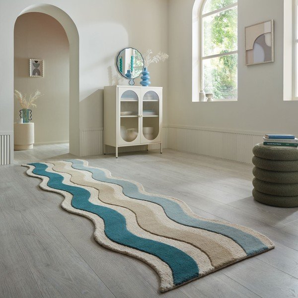 Plava ručno rađena vunena staza 80x300 cm Cascade Wool – Flair Rugs-image-1