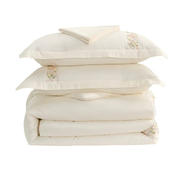 Krem posteljina za krevet za jednu osobu od pamučnog satena s uključenom plahtom/6-dijelna 140x200 cm Maison Bloom – Mila Home Luxury