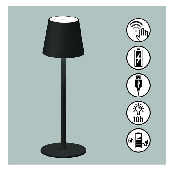 Crna LED prigušiva stolna svjetiljka sa senzorom pokreta i metalnim sjenilom (visina 38 cm) Tropea - Fischer & Honsel-image-2