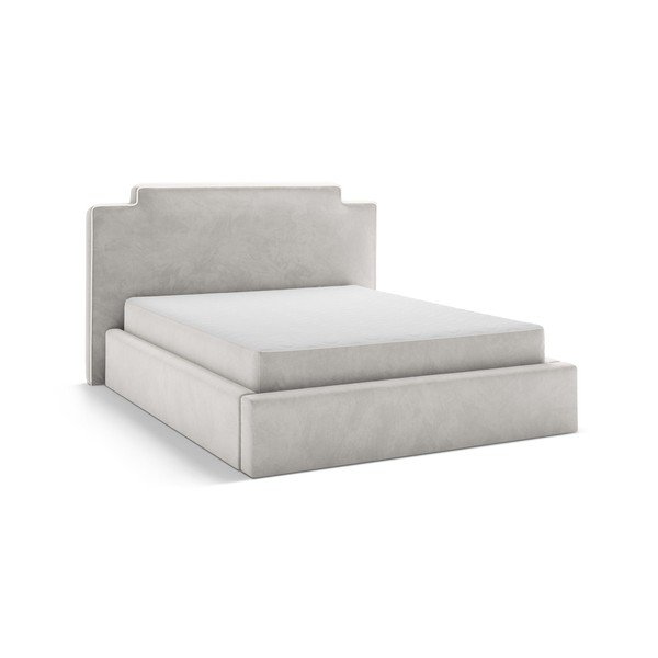 Svijetlo sivi tapecirani bračni krevet s prostorom za odlaganje s podnicom 140x200 cm Princess – Micadoni -image-1