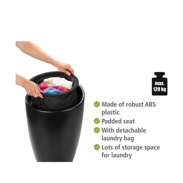 Crna kupaonska stolica s izmjenjivom košarom za rublje Wenko Candy-image-3