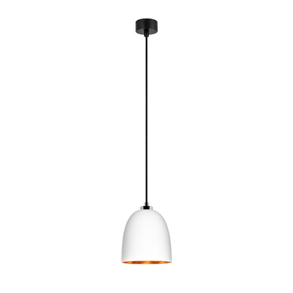 Bijela viseća svjetiljka s crnim kabelom i detaljima u bakrenoj boji Sotto Luce Awa