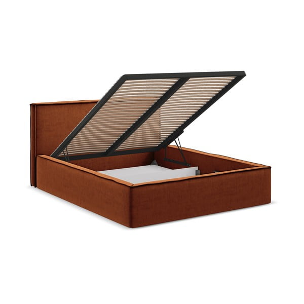 Tapecirani bračni krevet s prostorom za odlaganje s podnicom 160x200 cm boje terakote Anani – Makamii-image-2