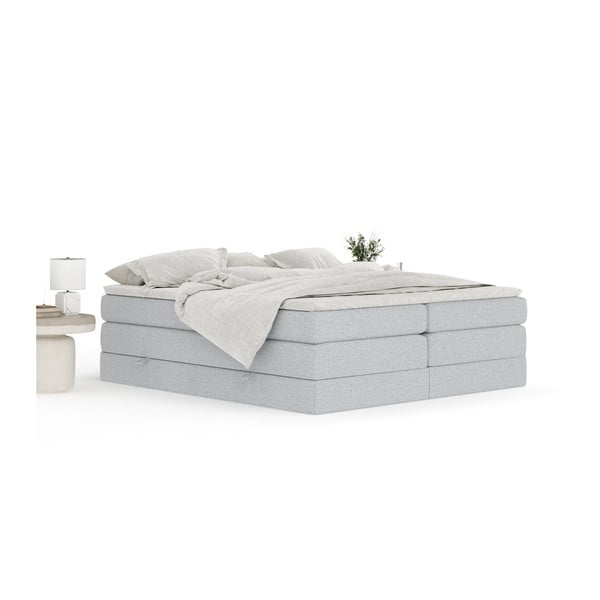 Svijetlo sivi boxspring krevet s prostorom za odlaganje/bez uzglavlja 160x200 cm Juniper – Maison de Rêve-image-3