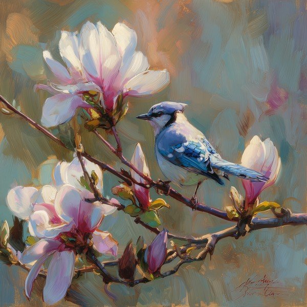 Tiskana slika na platnu 32x32 cm Bluejay & Blossom – Styler