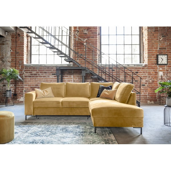 Žuta  baršunasti sklopiva kutna garnitura (s desnim kutom) Lofty Lilly – Miuform-image-4