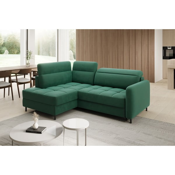 Zelena baršunasti sklopiva/s prostorom za odlaganje kutna garnitura (s lijevim kutom/u obliku slova L) Barea – ELTAP-image-3