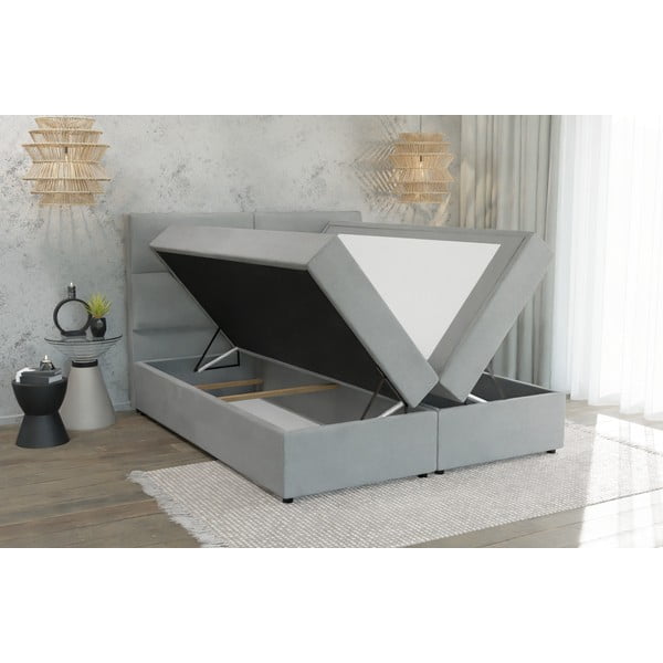 Svijetlo sivi boxspring krevet s prostorom za odlaganje 180x200 cm Rico – Ropez-image-3