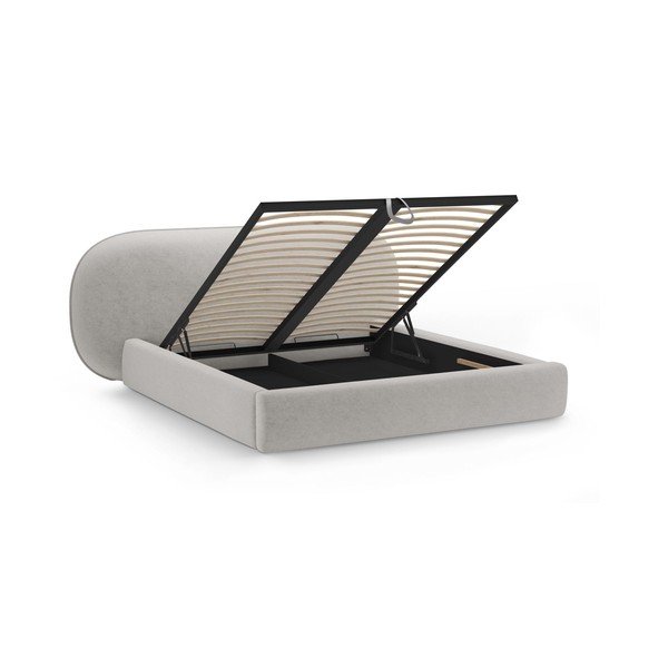Svijetlo sivi tapecirani bračni krevet s prostorom za odlaganje s podnicom 180x200 cm Ovalo – Micadoni -image-2