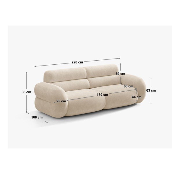 Bež sofa od šenila 220 cm Neo – Micadoni -image-4