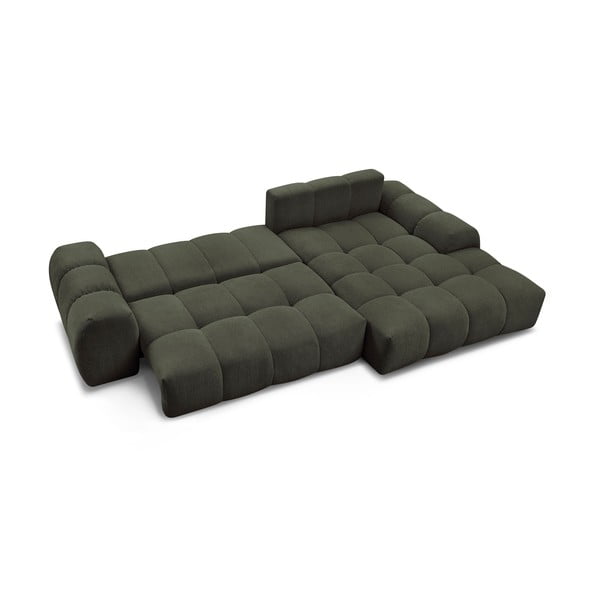 Zelena sklopiva/s prostorom za odlaganje kutna garnitura od šenila (s desnim kutom/s ležaljkom) Everest – Bobochic Paris-image-4