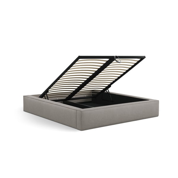 Svijetlo sivi tapecirani bračni krevet s prostorom za odlaganje s podnicom 140x200 cm Simon Darren – Micadoni -image-4