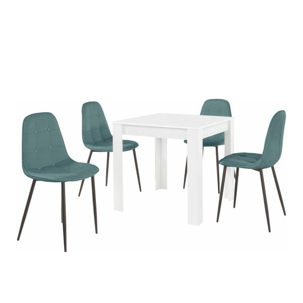 Bijeli set stolova za blagovanje i 4 plave stolice za blagovanje Støraa Lori Lamar Duro