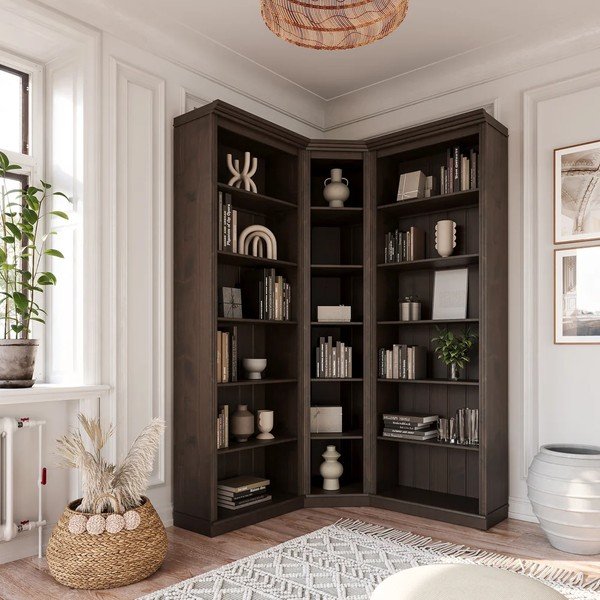 Tamno smeđa biblioteka od masivnog bora 85x219x56 cm Anita – Støraa-image-2