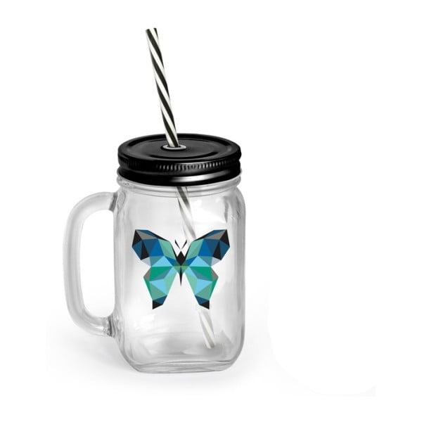 Čaša s poklopcem i slamkom Vialli Design Mia Natura Butterfly, 450 ml