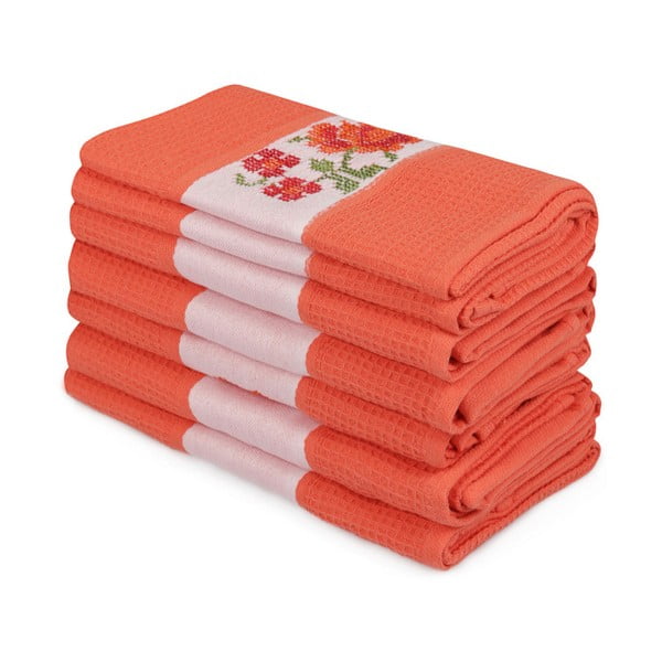 Set od 6 narančastih ručnika od čistog pamuka Simplicity, 45 x 70 cm