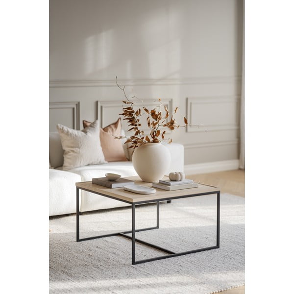 Stolić za kavu s hrastovom pločom stola u prirodnoj boji ø 80 cm Deerfield – Rowico-image-3