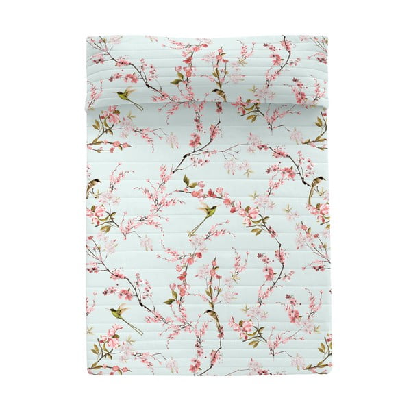 Mentol zeleni/ružičasti pamučni prošiveni prekrivač 180x260 cm Chinoiserie – Happy Friday