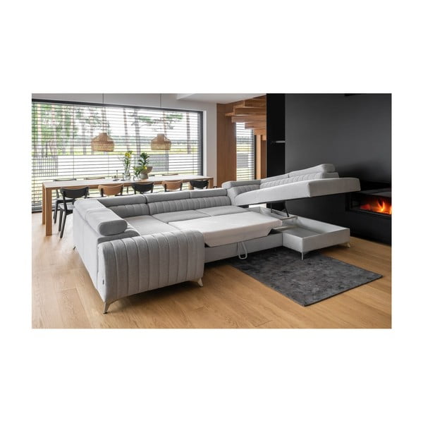 Svijetlo siva sklopiva/s prostorom za odlaganje kutna garnitura (s desnim kutom/u obliku slova "U") Louis – ELTAP-image-2