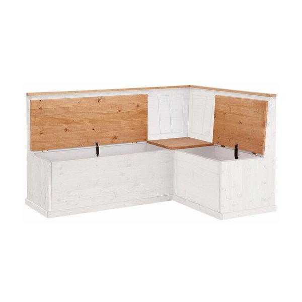 Bijela varijabilna kutna klupa od borovine s prostorom za pohranu Støraa Sili-image-2