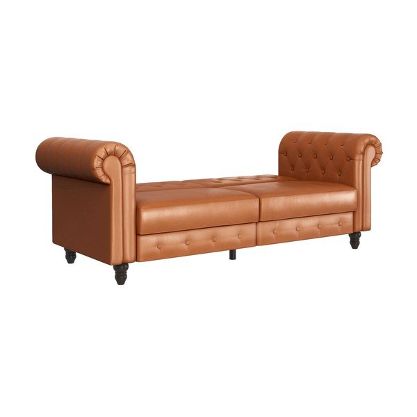 Konjak smeđa sklopiva sofa od imitacije kože 236 cm Felix – Støraa-image-3