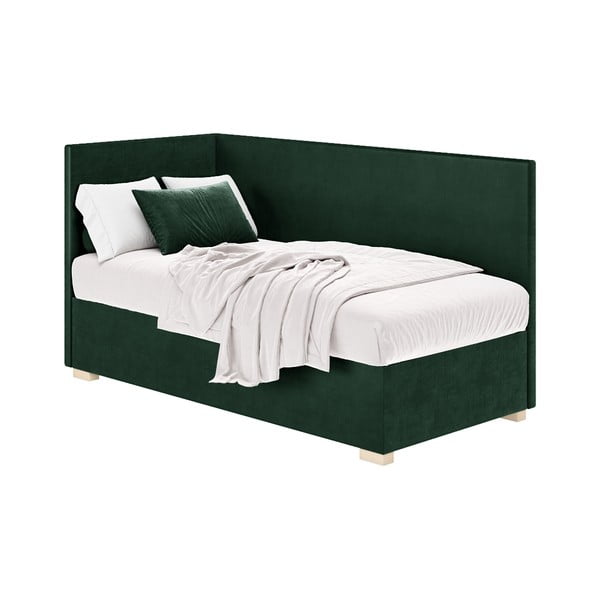 Tamno zeleni kutni dječji krevet s prostorom za pohranu s madracem 90x200 cm Flexi – Ghado-image-3