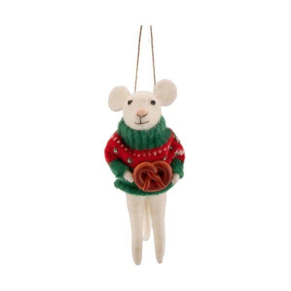 Tekstilni ukas za božićno drvce 6 cm Mouse with Pretzel – Sass & Belle