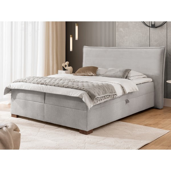 Svijetlo sivi boxspring krevet s prostorom za odlaganje 140x200 cm Lysa – Ropez-image-4