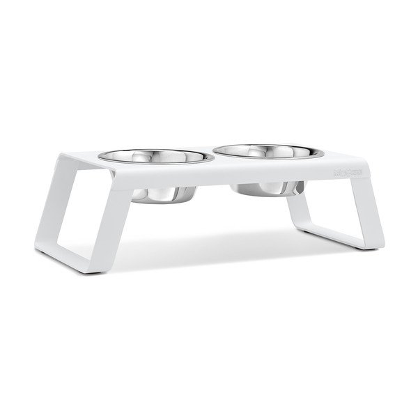 Metalni set posuda s postoljem za pse Desco White M – MiaCara