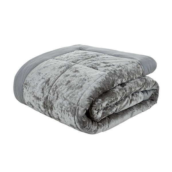 Sivi prošiven prekrivač od samta za bračni krevet 220x220 cm Crushed – Catherine Lansfield-image-1