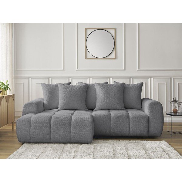 Siva sklopiva/s prostorom za odlaganje kutna garnitura od bouclé tkanine (s lijevim kutom/s ležaljkom) Roxelane – Bobochic Paris-image-1