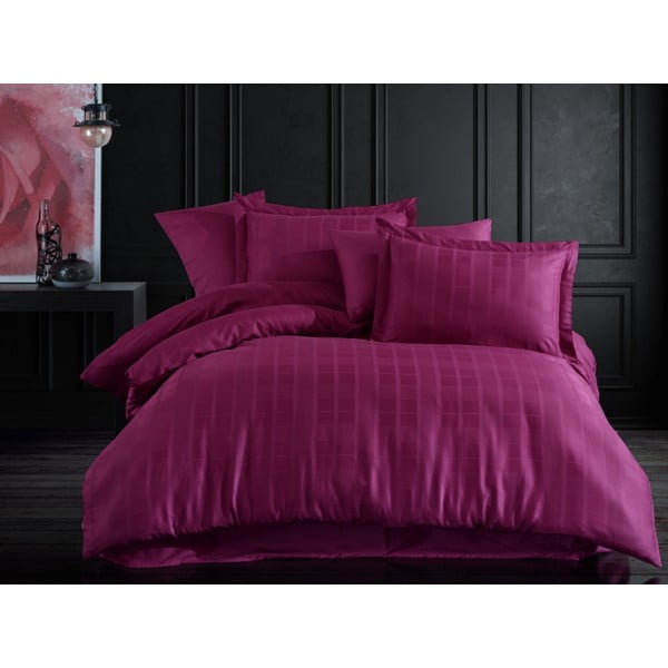 Tamnoljubičasta pamučna satenska posteljina za bračni krevet s plahtom i prekrivačem 240x260 cm Ekose - Mijolnir