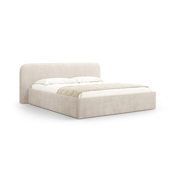 Bež tapecirani bračni krevet s prostorom za odlaganje s podnicom 200x200 cm Elizabeth – Micadoni 