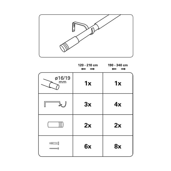 Metalna produljiva karniša 190 - 340 cm Válec – Gardinia-image-2