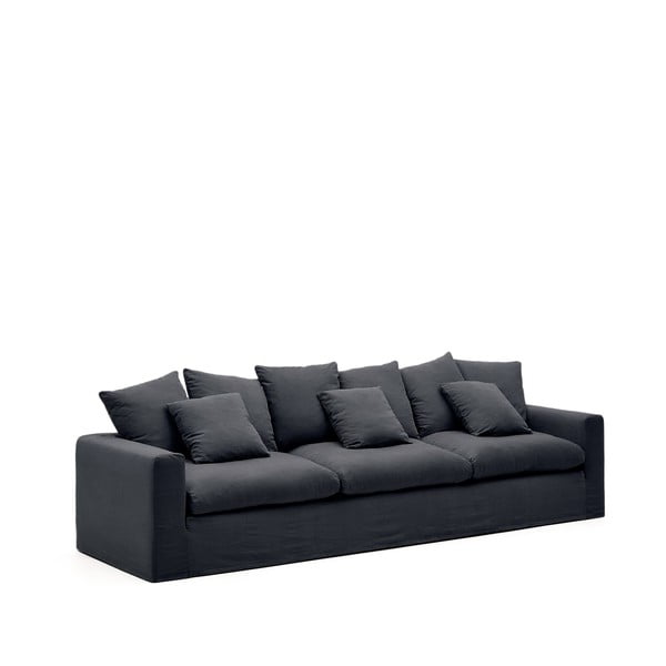 Antracitno siva lanena sofa 340 cm Nora – Kave Home