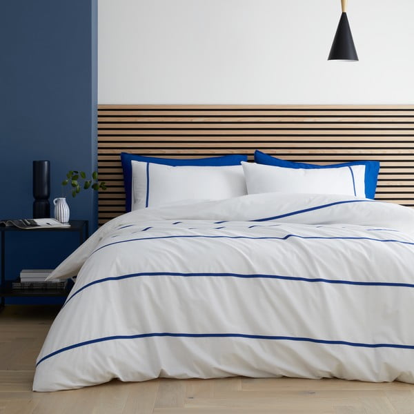Bijela/plava pamučna posteljina za krevet za jednu osobu 135x200 cm Herringbone Trim Stripe – Content by Terence Conran