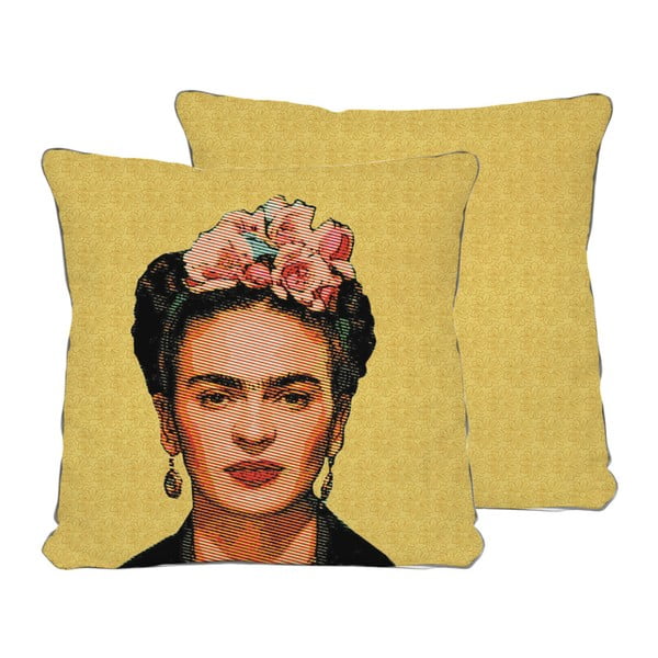 Dvostrana navlaka za jastuk od lana Madre Selva Frida Draw Yellow, 45 x 45 cm