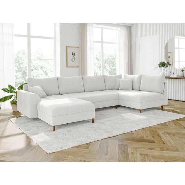 Krem kutna garnitura od bouclé tkanine (s lijevim kutom/u obliku slova "U") Ariella – Ropez-image-3